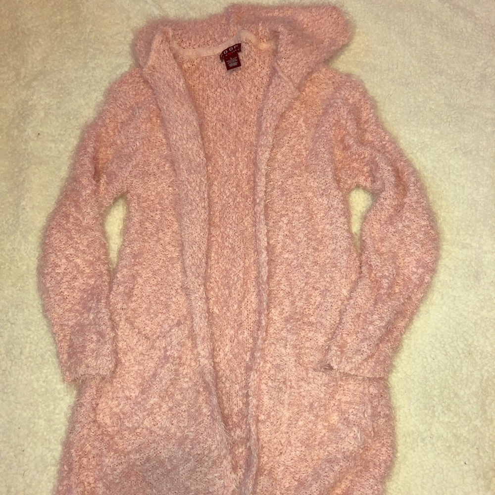 Fuzzy pink hooded sweater